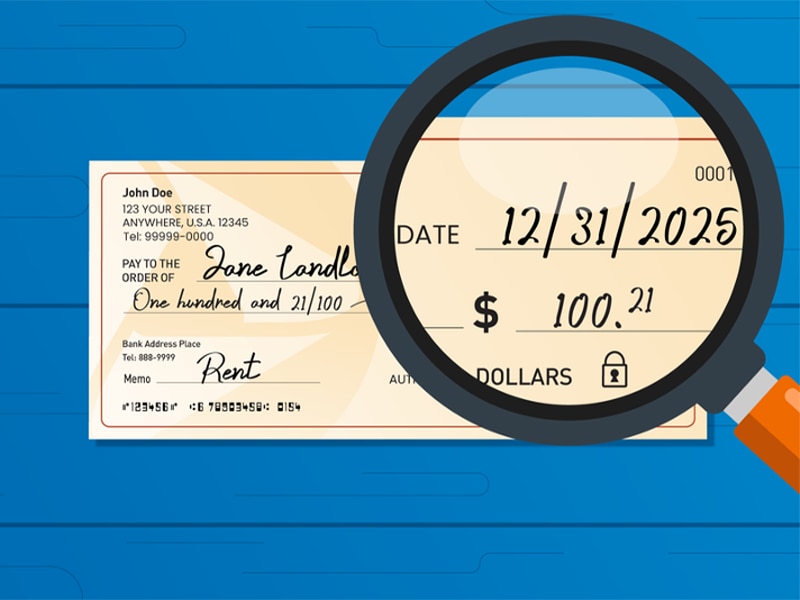 Personal check with the date line magnified.