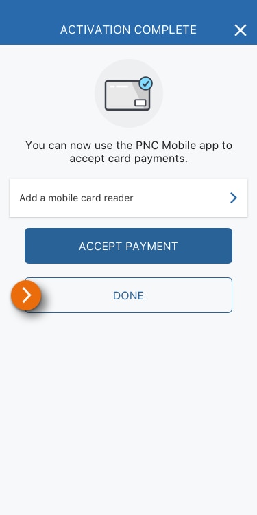 Image of the page confirming PNC Mobile Accept activation is complete in the PNC Mobile App