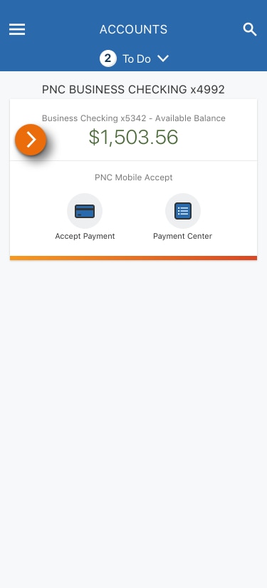 Image of the Business Checking main account view in the PNC Mobile App