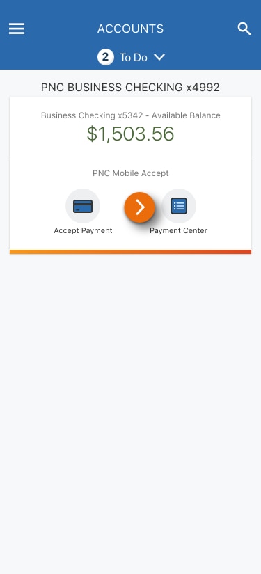 Image of the Business Checking main account view in the PNC Mobile App. ​