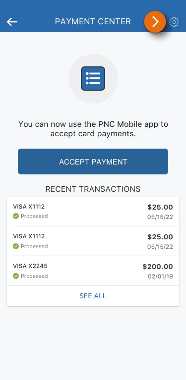 Image of the Payment center view in the PNC Mobile App