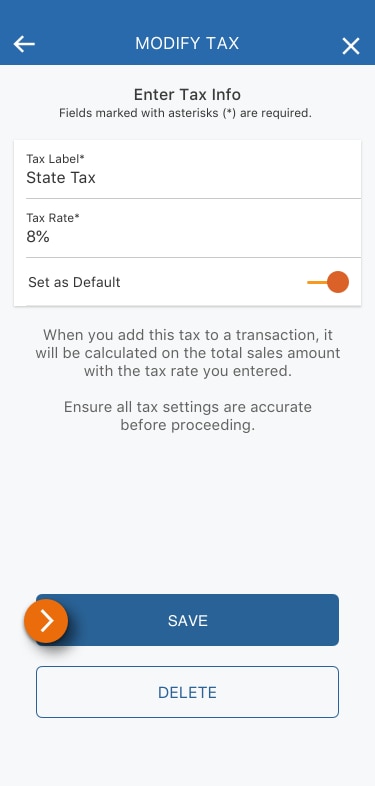 Image of the Modify Tax view in the PNC Mobile App. ​