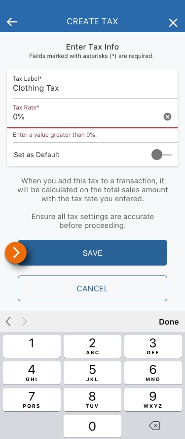 Image of the Create Tax view in the PNC Mobile App. ​