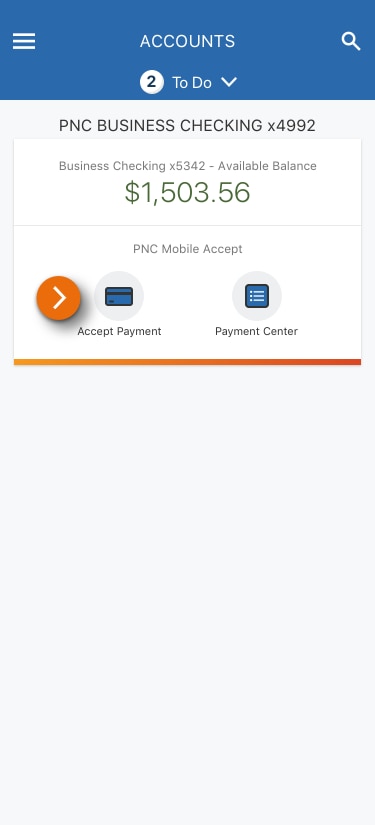 Image of the Business Checking main account view in the PNC Mobile App.