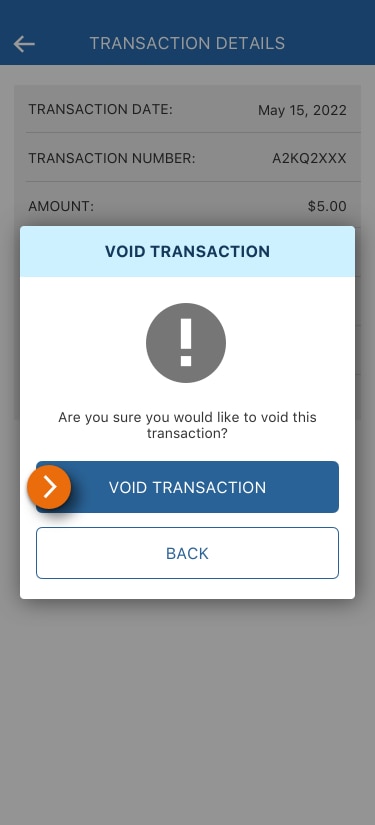 Image of the Void Transaction view in the PNC Mobile App with a pop-up modal to confirm the voided transaction​